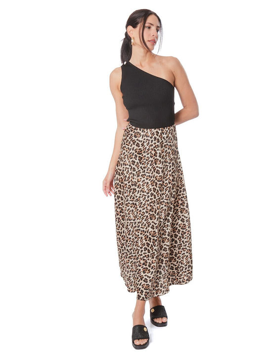 Σατέν Midi Φούστα Λεοπάρ Animal Print