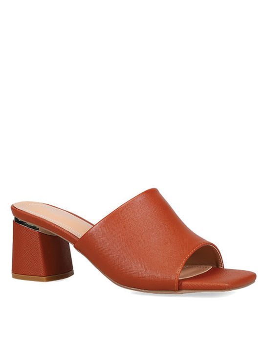 Migato Heel Leather Mules Tabac Brown