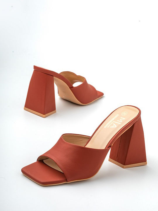 Mules mit Chunky Hoch Absatz in Braun Farbe