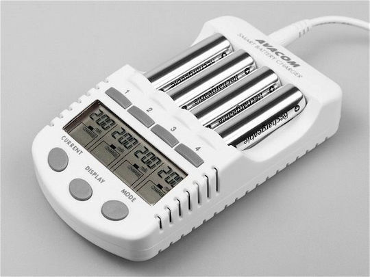 Avacom NASP-4AW-LCD Încărcător 4 Baterii Ni-Cd/Ni-MH Dimensiune AA/AAA în culoarea Alb