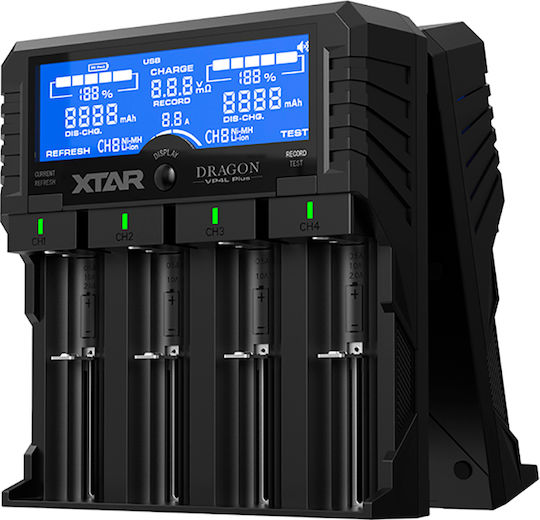 XTAR VP4L Plus Dragon Φορτιστής 4 Μπαταριών Li-ion/Ni-Cd/Ni-MH Μεγέθους AA/AAA/D/18650/16340