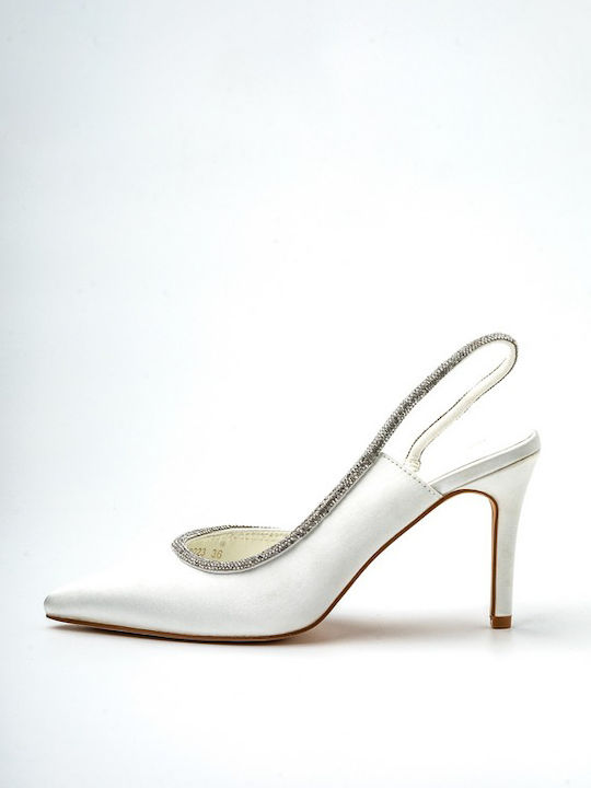 Synthetic Leather Stiletto White High Heels with Strap
