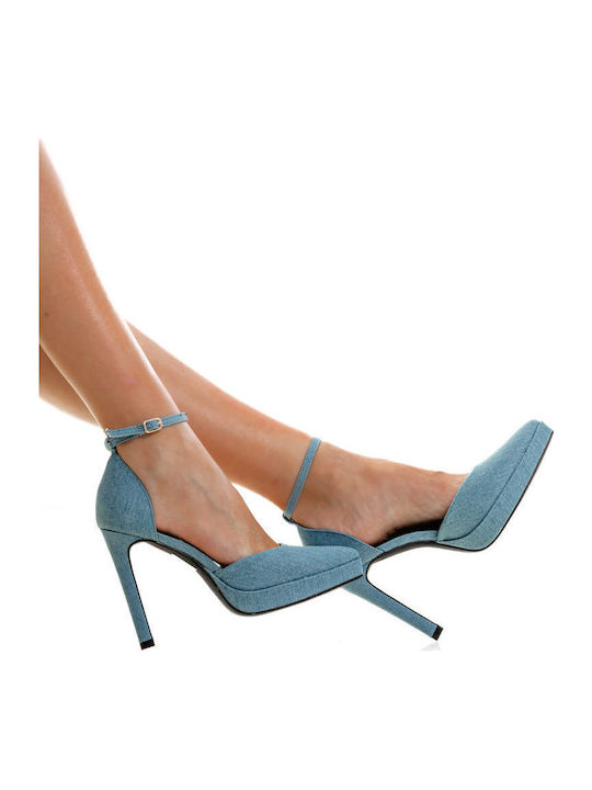 Pumps mit Riemchen & hoher Absatz Blau