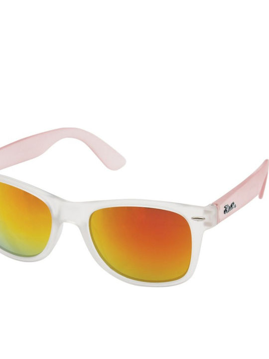V-store Unisex Sonnenbrille mit Hornfassung Weiß Rosa Spiegel