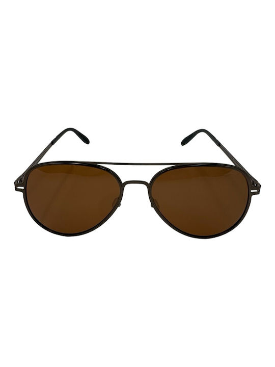 V-store Sunglasses with Brown Metal Frame and Brown Polarized Mirror Lens POL021BROWN