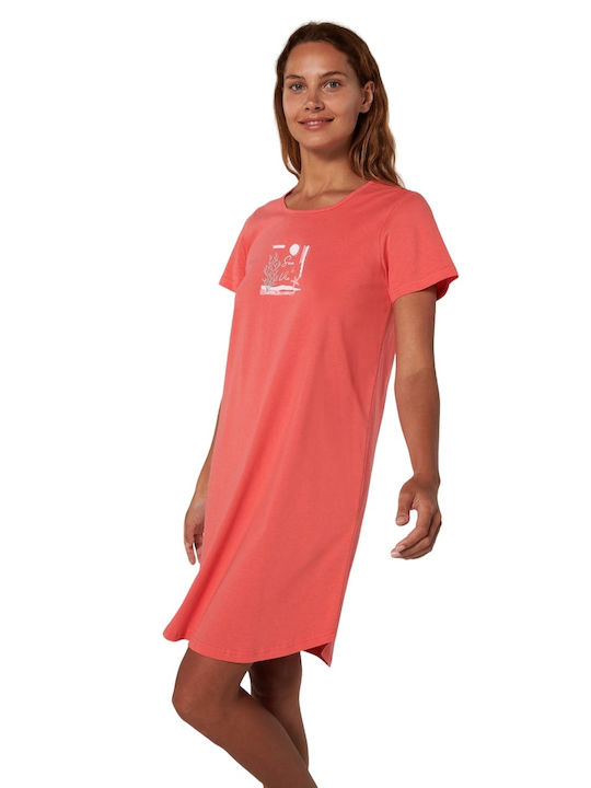 Vamp Summer Cotton Women's Nightdress Coral