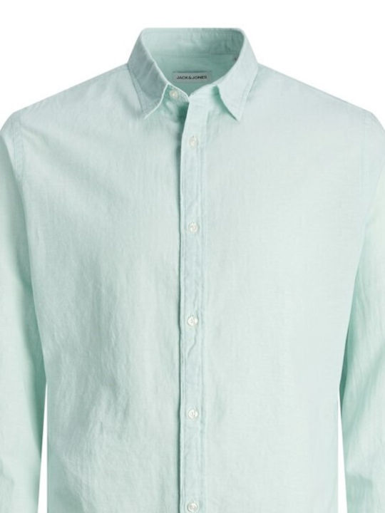 Long Sleeve Linen Shirt in Narrow Fit Pistachio Green