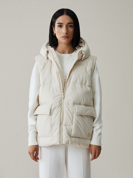 Diverse System Kurz Damen Ärmellos Puffer Jacke für Winter Ecru