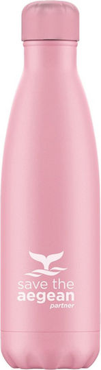 Estia Travel Flask Lite Save the Aegean Recyclable Bottle Thermos Stainless Steel BPA Free 500ml Baby Pink