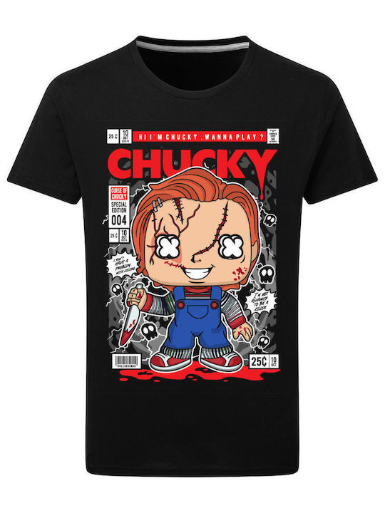 Pop Culture Chucky Θεματική Μπλούζα με Στάμπα Μαύρη