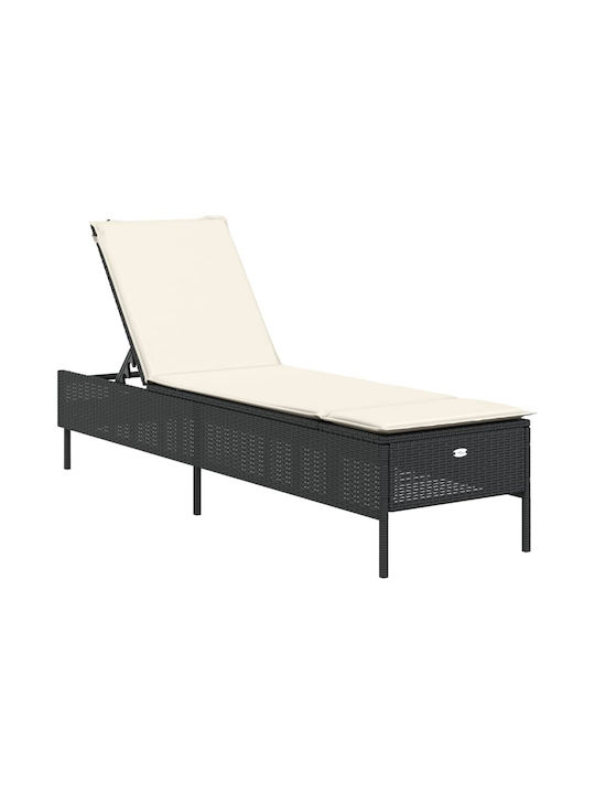 Liegestuhl Rattan mit Kissen Schwarz 2Stück 198x55x39cm.