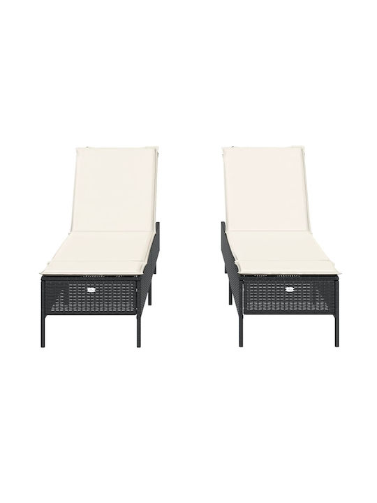 Liegestuhl Rattan mit Kissen Schwarz 2Stück 198x55x39cm.