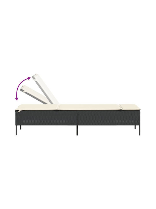 Liegestuhl Rattan mit Kissen Schwarz 2Stück 198x55x39cm.