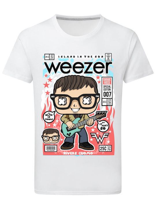 Pop Culture Rivers Cuomo Weezer Θεματική Μπλούζα με Στάμπα Λευκή