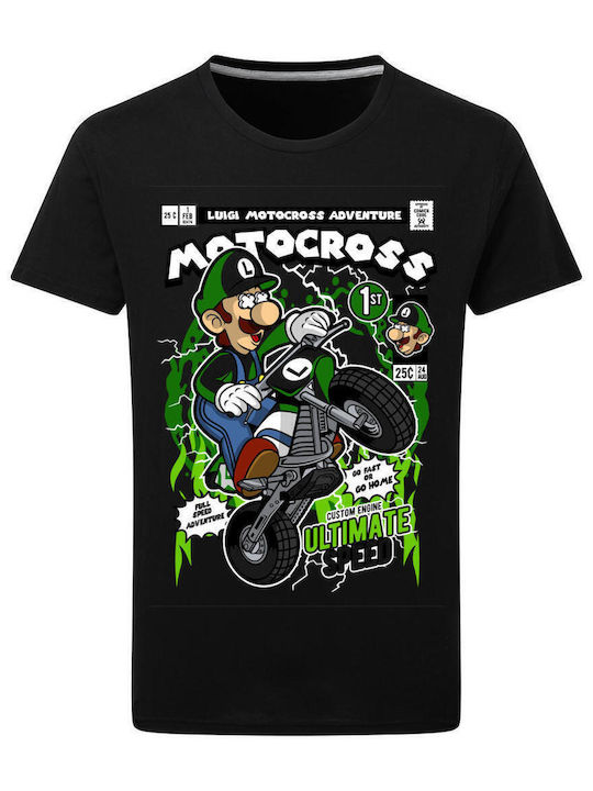 Pop Culture Luigi Motocross Θεματική Μπλούζα με Στάμπα Μαύρη