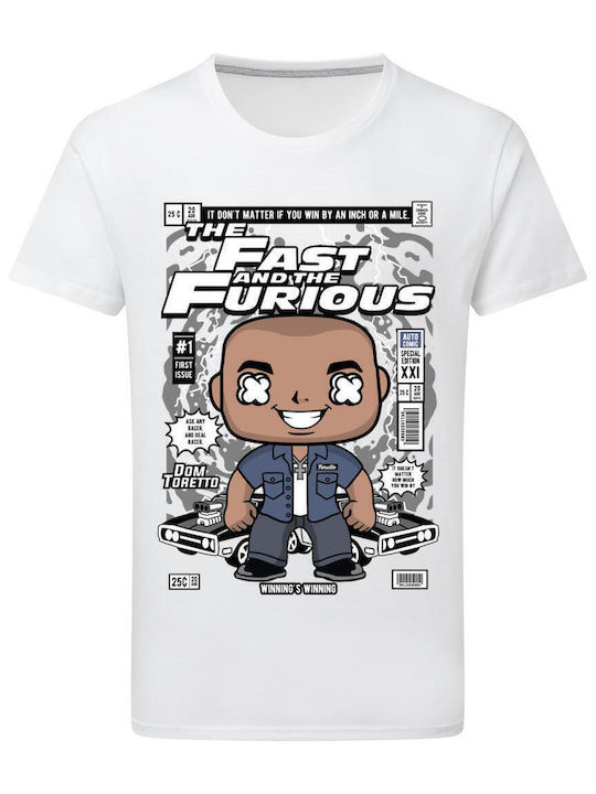 Pop Culture Dom Toretto Fast And Furious Θεματική Μπλούζα με Στάμπα Λευκή