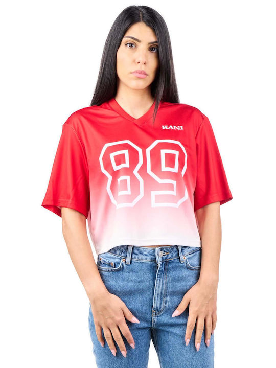 Damen Crop Top Red/off White