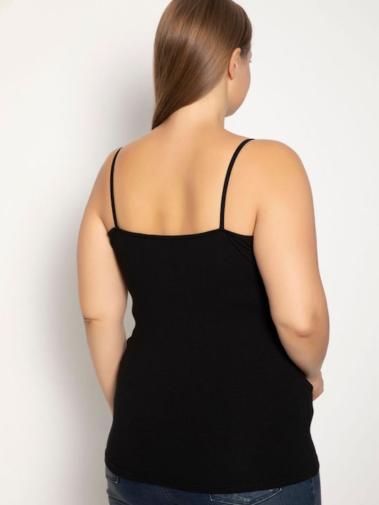 Women's Cotton T-Shirt with Spaghetti Strap Black
