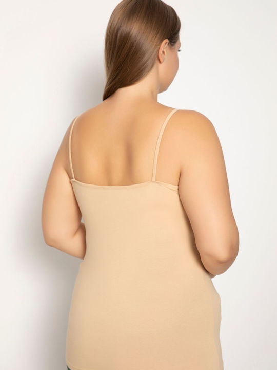Women's Cotton T-Shirt with Spaghetti Strap Beige
