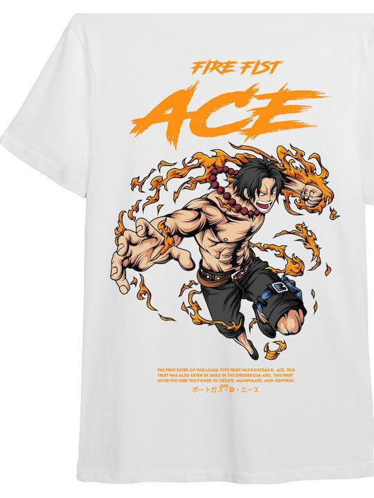 Pop Culture One Piece Ace T-shirt One Piece Λευκό Βαμβακερό Ace