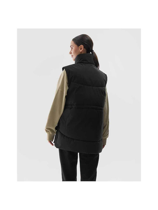 4F Women's Short Puffer Jacket for Spring or Autumn Black