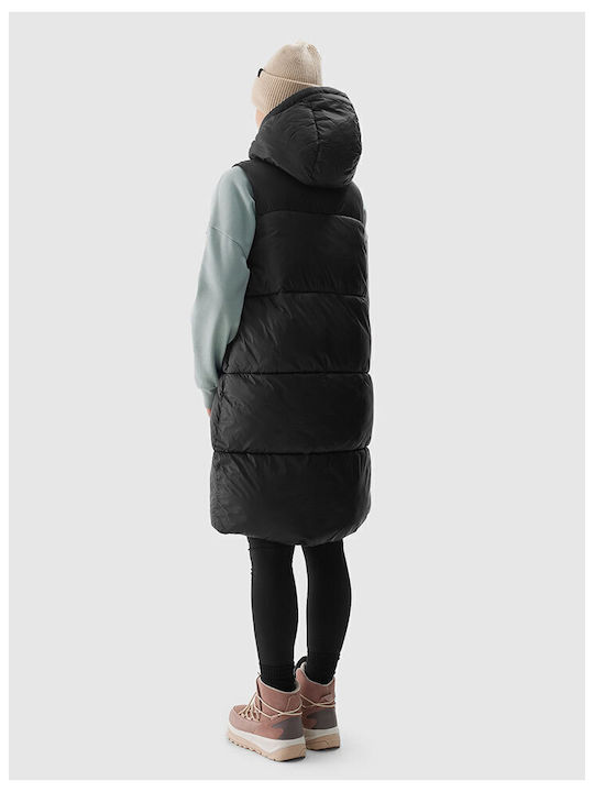 Women's Long Puffer Jacket for Spring or Autumn with Hood Black