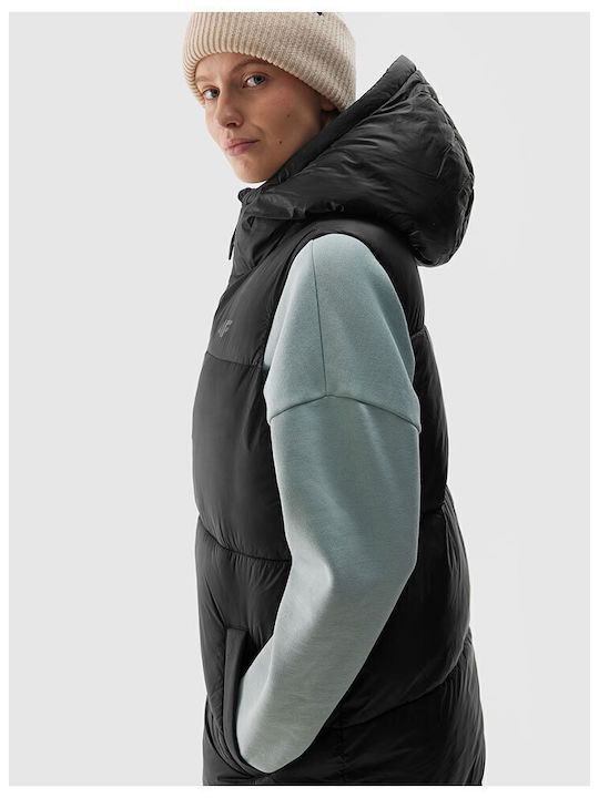 Women's Long Puffer Jacket for Spring or Autumn with Hood Black