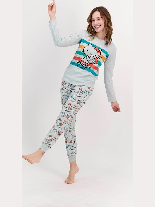 Roly Poly Χειμερινό Γυναικείο Σετ Πιτζάμας Γκρι Roly Poly Hello Kitty ΙΙ