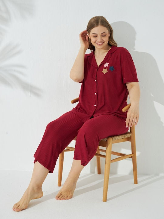 Siyah Inci De vară Set Pijamale pentru Femei Burgundy