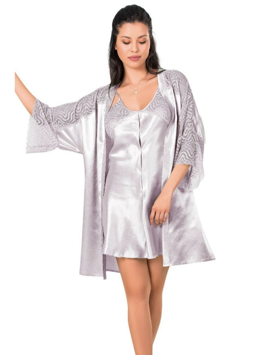 Moongirl De vară Set Pijamale pentru Femei Satin Gri