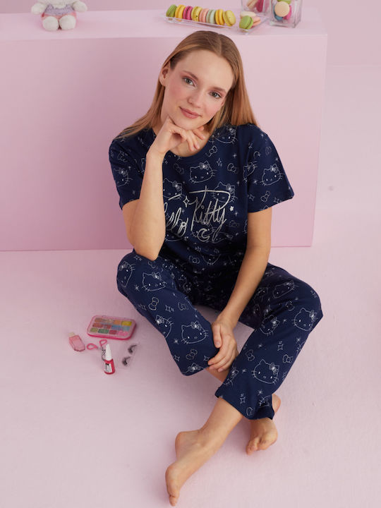 Hello Kitty Set Pijamale pentru Femei Albastru marin