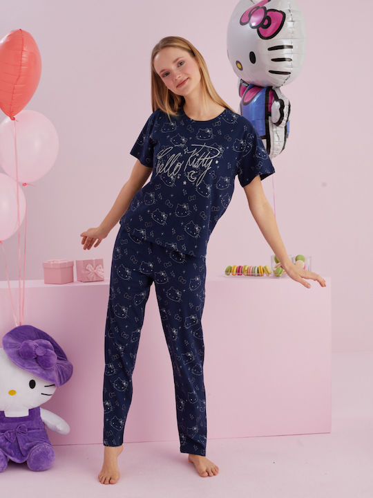 Hello Kitty Set Pijamale pentru Femei Albastru marin