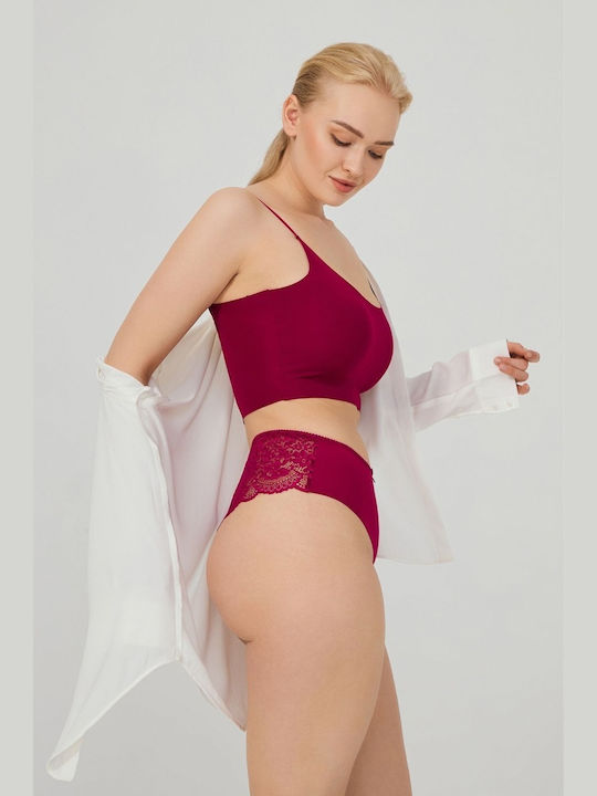 CottonHill Ada Cotton High-waisted Women's Brazil with Lace Burgundy