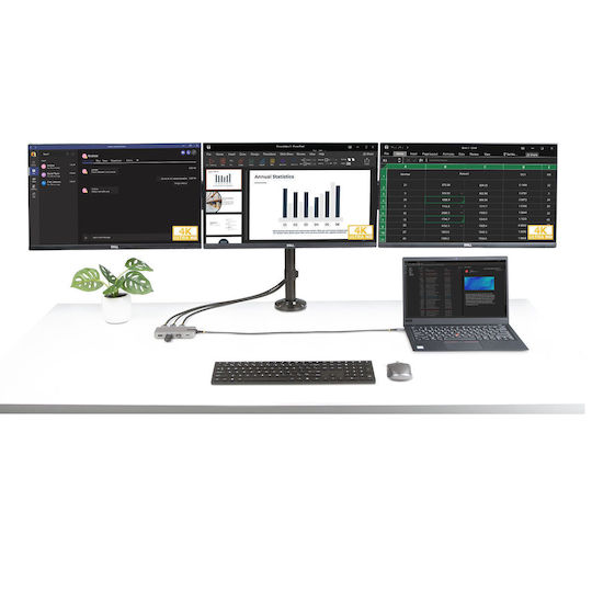 StarTech USB-C Docking Station με HDMI/DisplayPort 4K PD Ethernet και σύνδεση 3 Οθονών Γκρι (117B-USBC-MULTIPORT)
