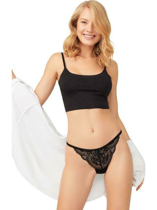 Women's String with Lace Black