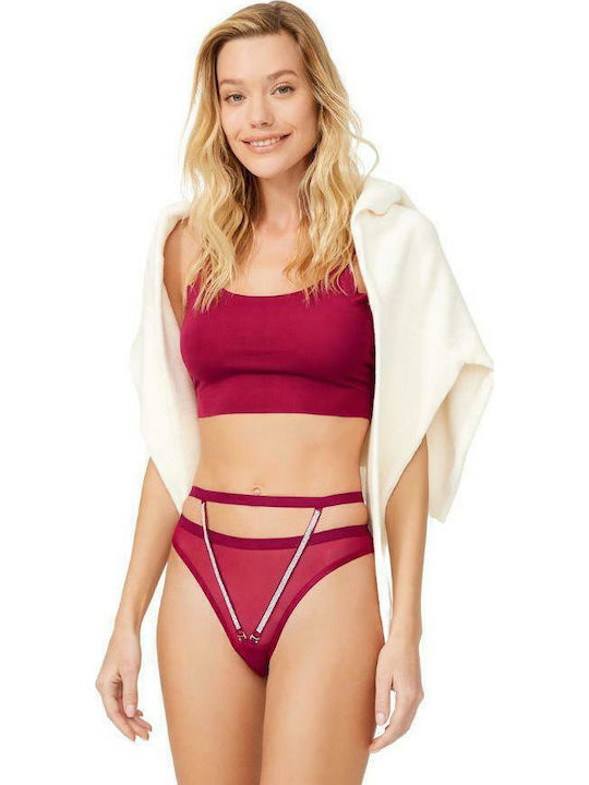 Silvie Γυναικείο String με Δαντέλα Μπορντό