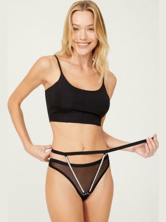 Silvie Women's String with Lace Black