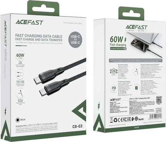 Acefast Braided USB 2.0 Cable USB-C male - USB-C 60W Μαύρο 1m C8-03