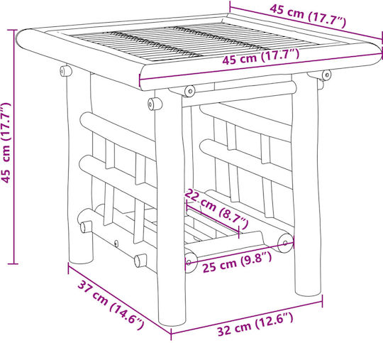 Tisch für kleine Außenbereiche aus Bambus Stabil CAFE 45x45x45cm