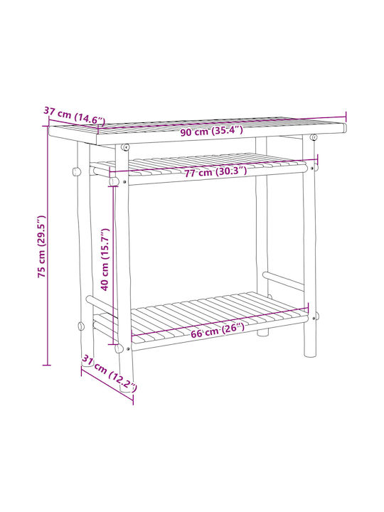Garten- und Terrassentisch aus Bambus Braune 90x37x75cm