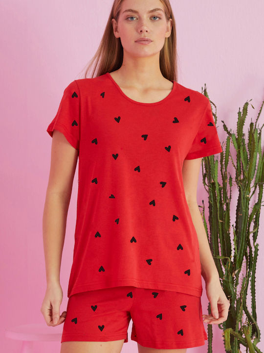 Siyah Inci Summer Women's Pyjama Set Red