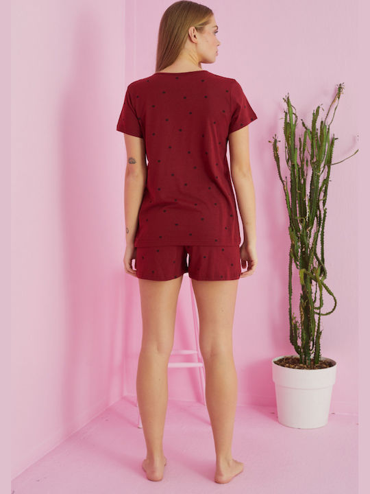 Siyah Inci Summer Women's Pyjama Set Burgundy