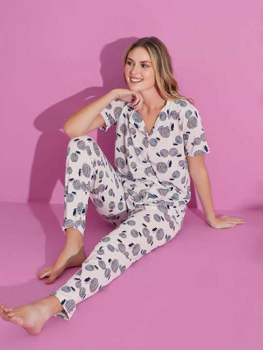 Damenpyjamas Pijamood Äpfel Viskose Ecru