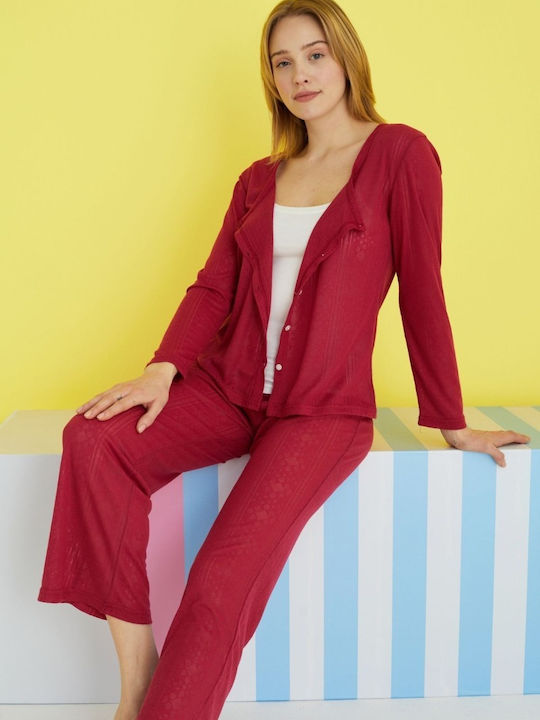 Siyah Inci Winter Damen Pyjama-Set Burgundy