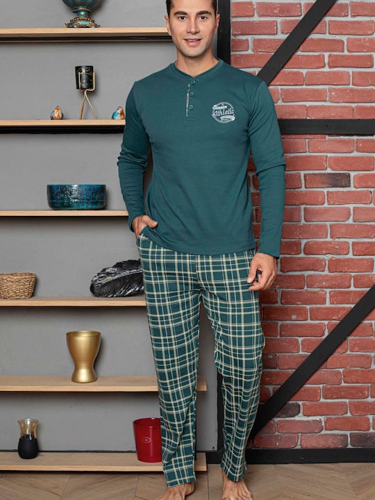 Pijamangel De iarnă Pijama de bărbați Din bumbac Dark Green