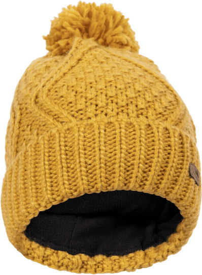 Pom Pom Beanie Γυναικείος Σκούφος Πλεκτός σε Κίτρινο χρώμα
