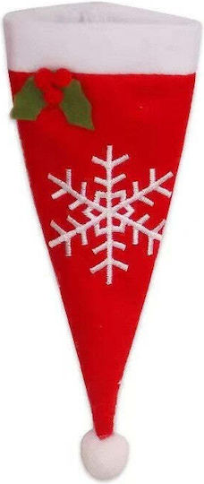 Husă decorativă festivă pentru tacâmuri cu design de pălărie cu fulg de zăpadă, material textil din poliester, 18 x 7 cm, roșu