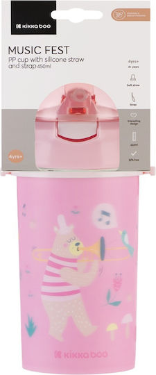 Silicone Straw Water Bottle 450ml Music Fest Kikkaboo Pink 31302030081