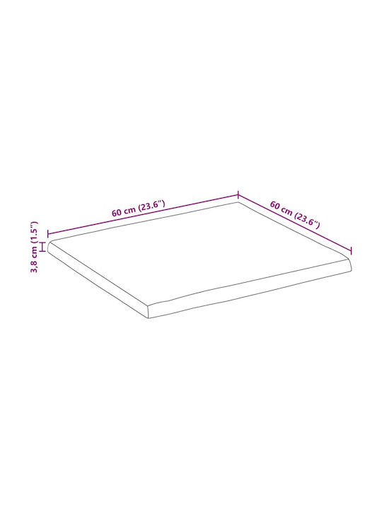 vidaXL Square Table Surface made of Solid Wood Brown 60x60x3.8cm 370642 1pcs