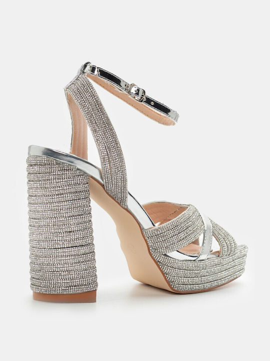 Platform Sandals with Strass 4221911-silver